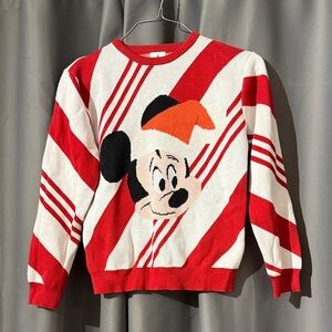 Kids Disney Red, White & Black candy cane Mickey Holiday Sweater size 13
